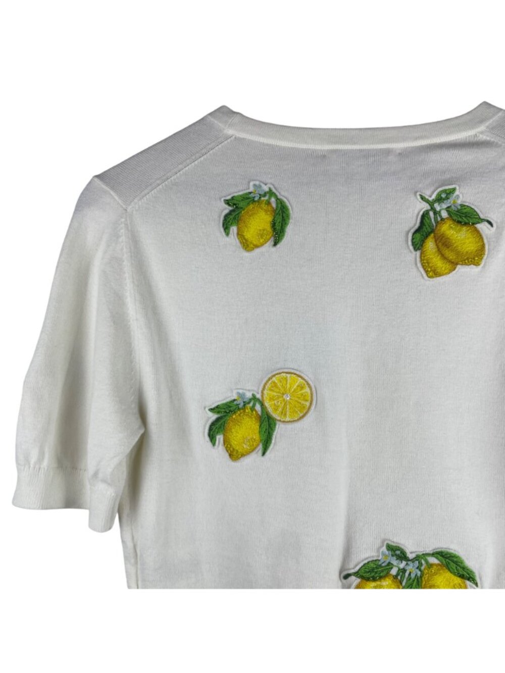 Alice + Olivia Ciara Lemon Cropped Sweater Women's Large Beaded Designer Novelty - Picture 10 of 13